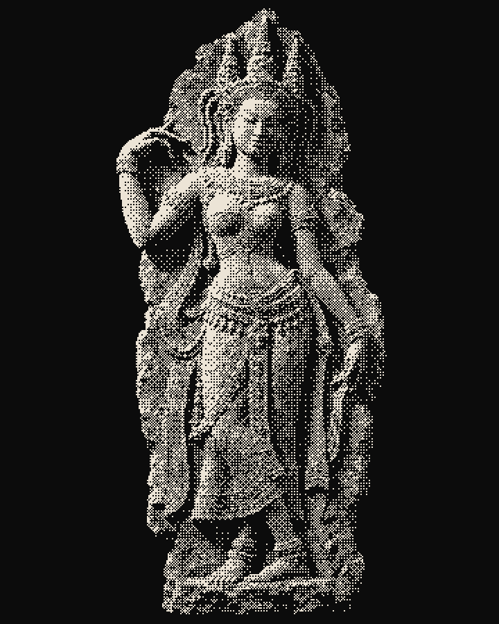 Sandstone relief of an apsara dancer with a three-pointed tiara